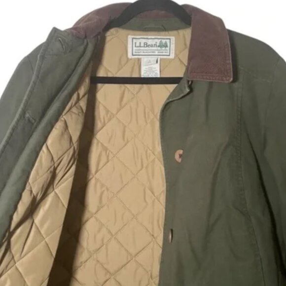 L.L.Bean Barn Coat Chore Jacket Small Olive Green Canvas Corduroy Women’s Small - Picture 3 of 9